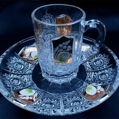 Krištálová brúsená šálka 75 ml ručná maľba