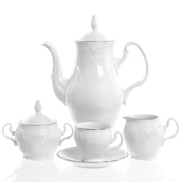 Kaffeeservice für 6 Berna Damast Platinstreifen