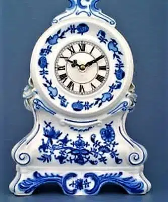 Zwiebelmuster - Kaminuhr mit Rosen 28 cm - Original Zwiebelmuster Porzellan 1. Wahl