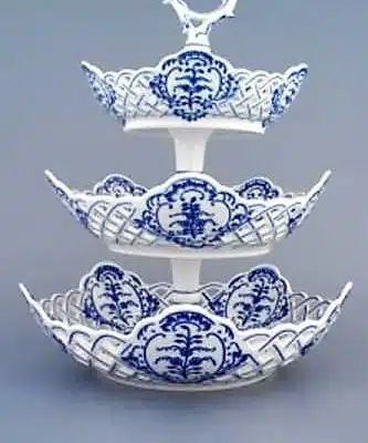 Zwiebelmuster - 3-teiliges 5-Eck-Regal 19/24/28 cm - Original Zwiebelmuster-Porzellan 1. Wahl