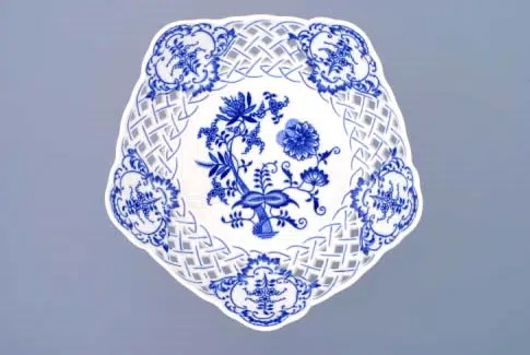 Zwiebelmusterschale - 5-eckige Schale auf einem Bein 24 cm - Original Zwiebelmuster, 1. Wahl – Bild 2