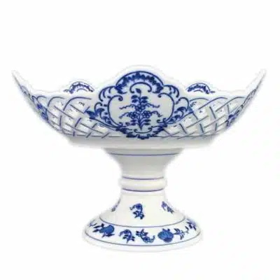 Zwiebelmusterschale - 5-eckige Schale auf einem Bein 24 cm - Original Zwiebelmuster, 1. Wahl