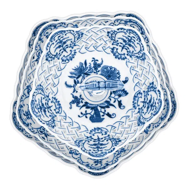 Zwiebelmuster - 3-teiliges 5-Eck-Regal 19/24/28 cm - Original Zwiebelmuster-Porzellan 1. Wahl – Bild 2