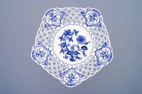 Zwiebelmuster - Schale 5-eckig 28 cm auf dekorativem Bein - Original Zwiebelmuster-Porzellan 1. Wahl – Bild 2