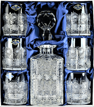Set Whisky-Dekanter mit Kristallschliff, 1 + 6 Gläser