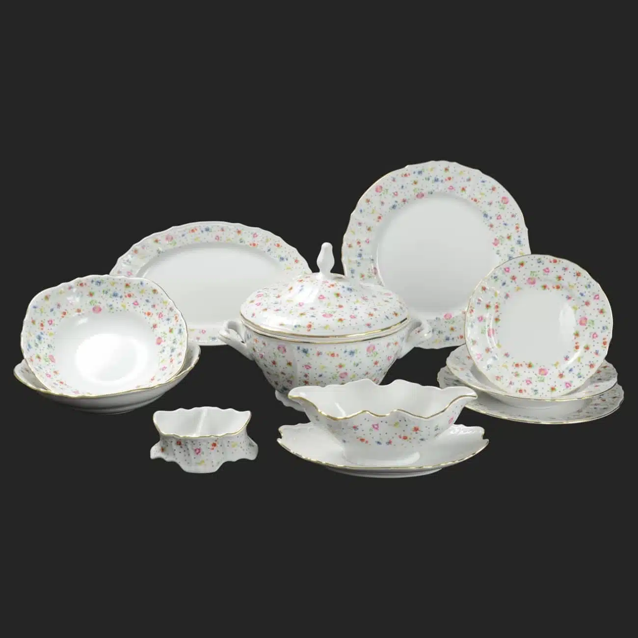 Lunchset für 6 Personen Berna Blumengoldstreifen – Bild 2