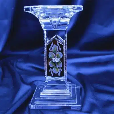 Kerzenhalter im Kristallschliff, 18 cm, handbemalt
