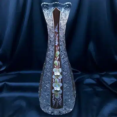 Vase mit Kristallschliff, 28 cm, handbemalt