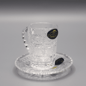 Kristallgeschliffene Kaffeetassen mit Untertassen ÚSVIT 65 ml, 6er-Set