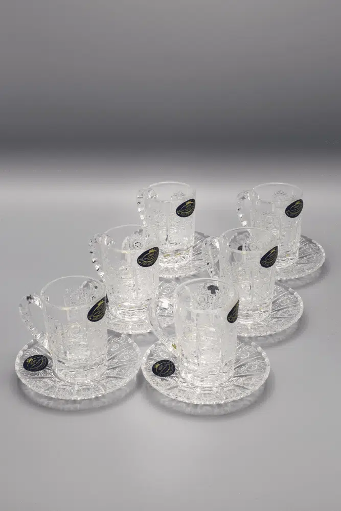 Kristallgeschliffene Kaffeetassen mit Untertassen ÚSVIT 65 ml, 6er-Set – Bild 3