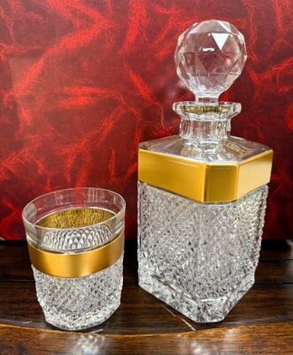 Set Kristall-Whiskyflasche, handbemalt mit Gold 1 + 6 Gläser