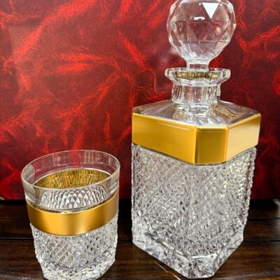 Set Kristall-Whiskyflasche, handbemalt mit Gold 1 + 6 Gläser
