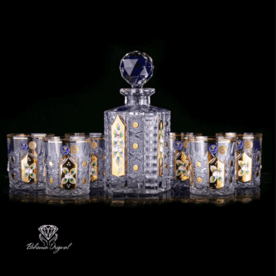 Set Kristall-Whiskyflasche Laura, handbemalt, 1 + 6 Gläser