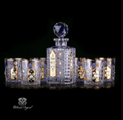 Set Kristall-Whiskyflasche Laura, handbemalt, 1 + 6 Gläser